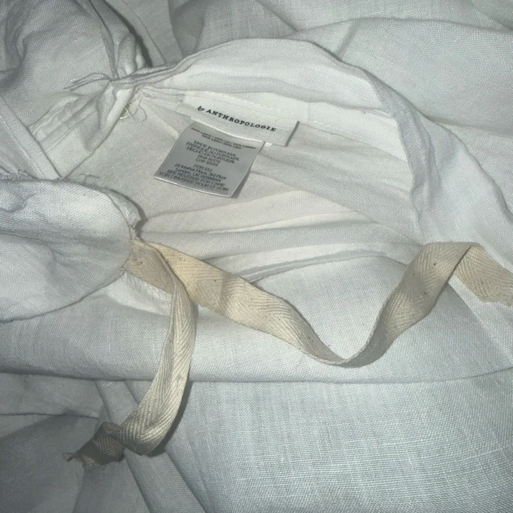 Anthropologie stitched organic linen duvet cover twin Dorm white grey embroidery
